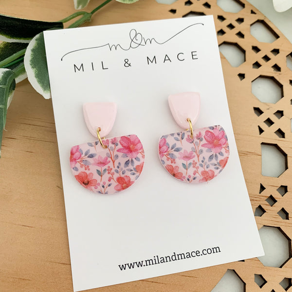 Summer Florals Polymer Clay Dangle Earrings with Resin Finish