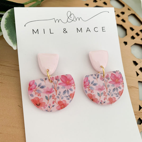Summer Florals Polymer Clay Dangle Earrings with Resin Finish