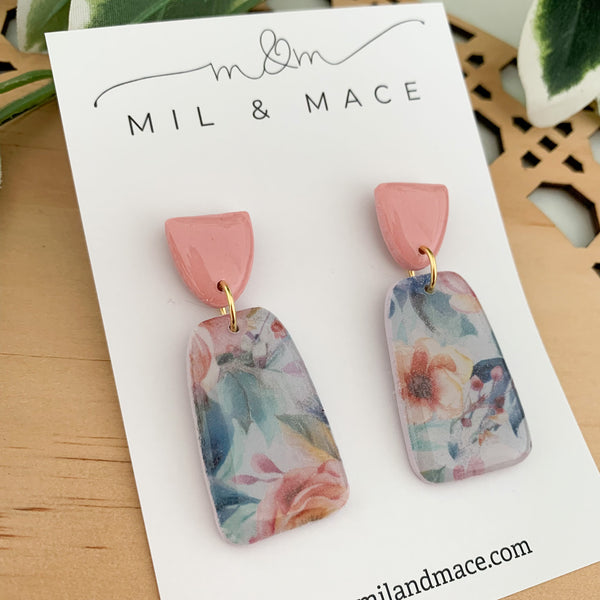 Floral Polymer Clay Dangle Earrings with Resin Finish