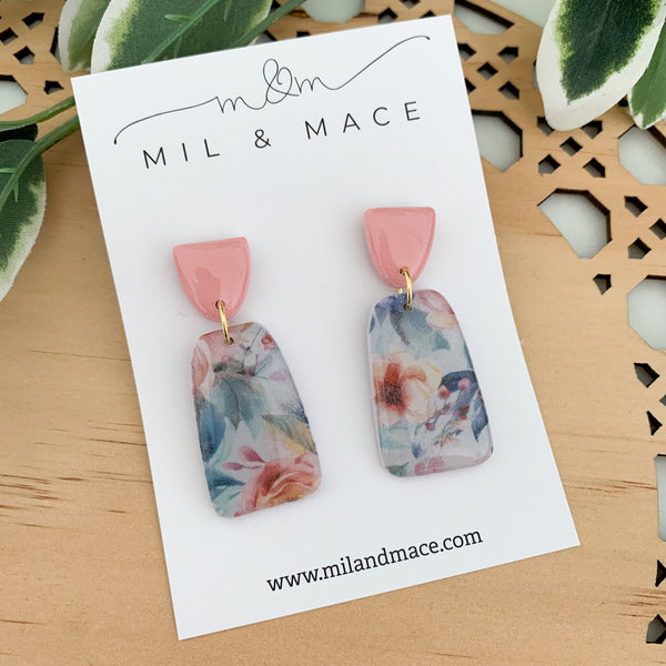 Floral Polymer Clay Dangle Earrings with Resin Finish