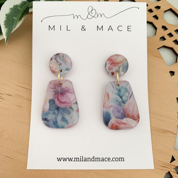 Floral Polymer Clay Dangle Earrings with Resin Finish