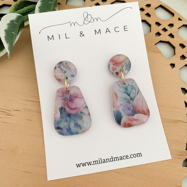 Floral Polymer Clay Dangle Earrings with Resin Finish