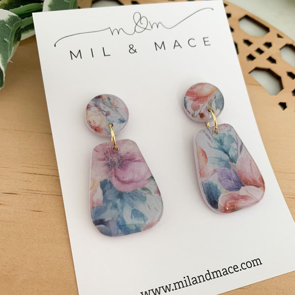 Floral Polymer Clay Dangle Earrings with Resin Finish