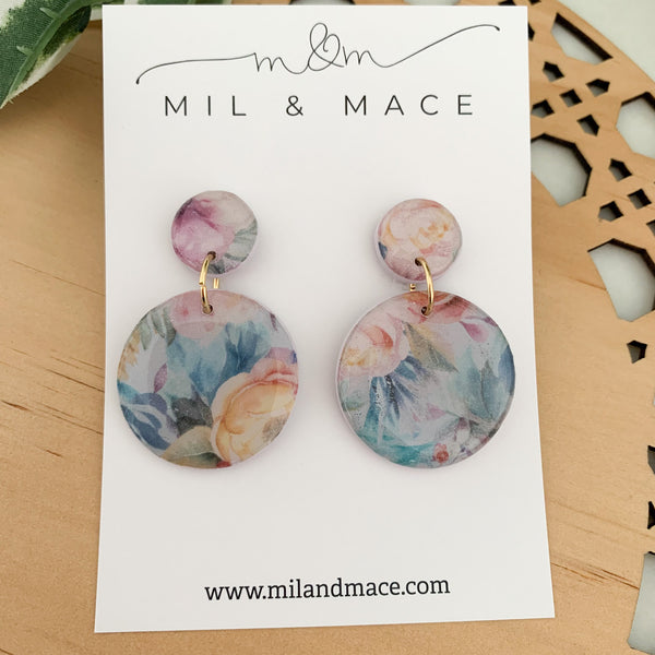 Floral Polymer Clay Dangle Earrings with Resin Finish