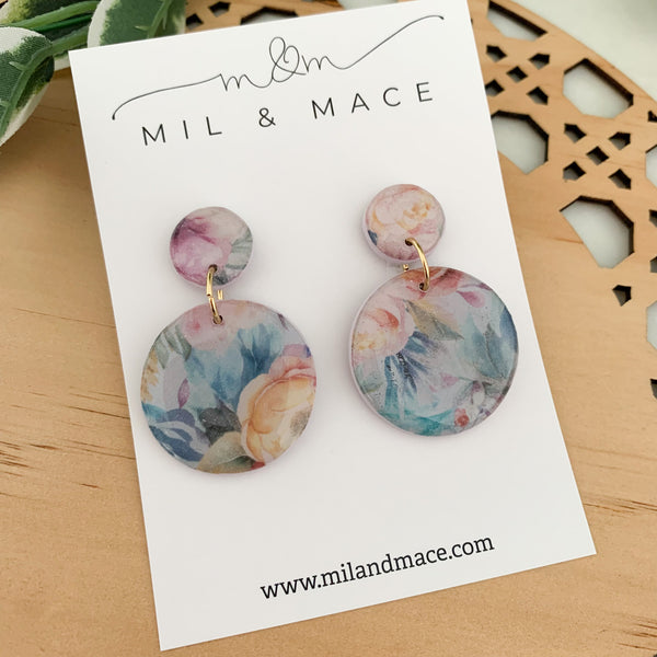 Floral Polymer Clay Dangle Earrings with Resin Finish