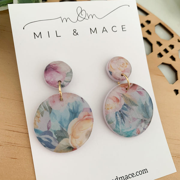 Floral Polymer Clay Dangle Earrings with Resin Finish