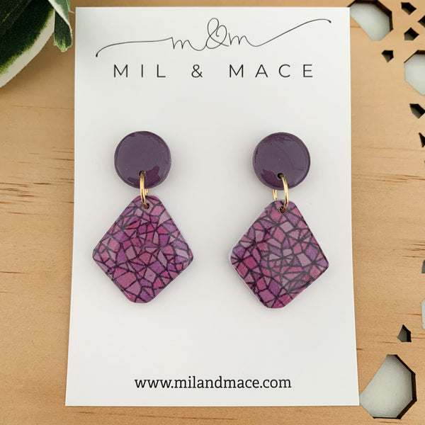 Purple Rain Polymer Clay Dangle Earrings with Resin Finish