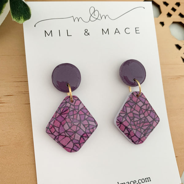 Purple Rain Polymer Clay Dangle Earrings with Resin Finish