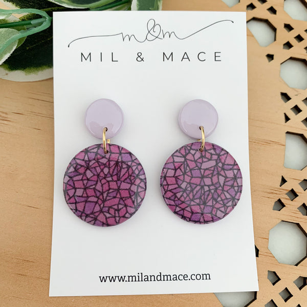 Purple Rain Polymer Clay Dangle Earrings with Resin Finish