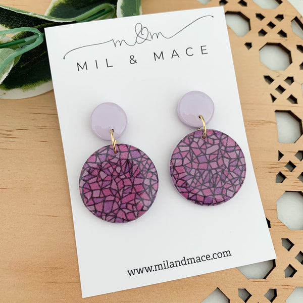 Purple Rain Polymer Clay Dangle Earrings with Resin Finish