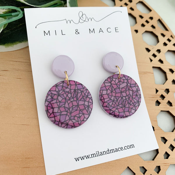 Purple Rain Polymer Clay Dangle Earrings with Resin Finish