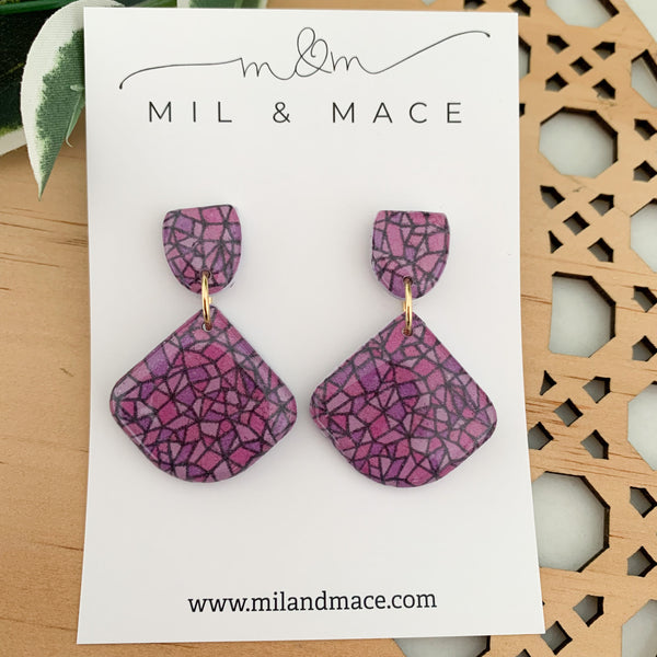 Purple Rain Polymer Clay Dangle Earrings with Resin Finish