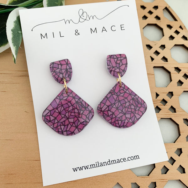Purple Rain Polymer Clay Dangle Earrings with Resin Finish