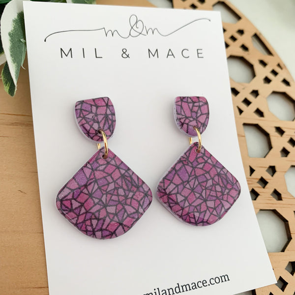 Purple Rain Polymer Clay Dangle Earrings with Resin Finish