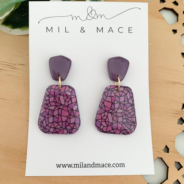 Purple Rain Polymer Clay Dangle Earrings with Resin Finish