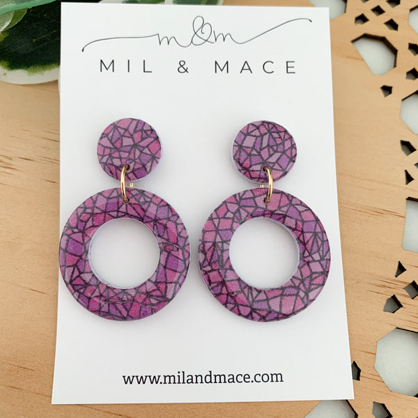 Purple Rain Polymer Clay Dangle Earrings with Resin Finish