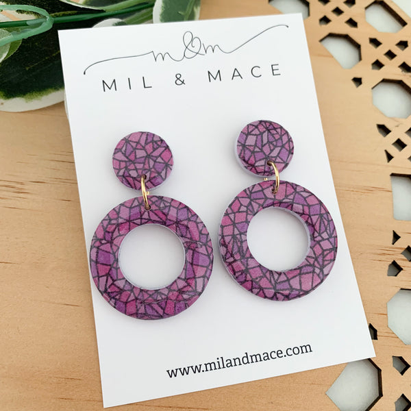Purple Rain Polymer Clay Dangle Earrings with Resin Finish