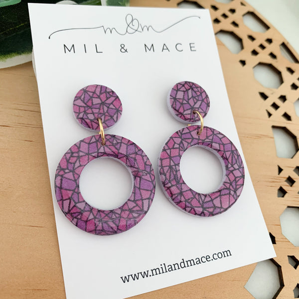 Purple Rain Polymer Clay Dangle Earrings with Resin Finish