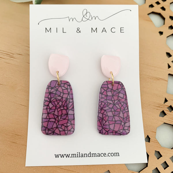 Purple Rain Polymer Clay Dangle Earrings with Resin Finish
