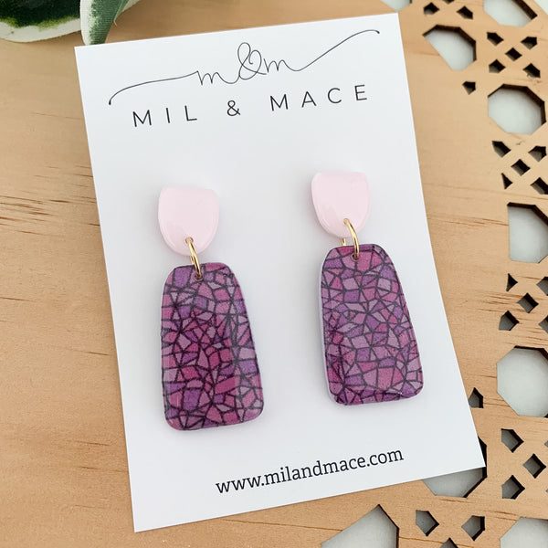 Purple Rain Polymer Clay Dangle Earrings with Resin Finish