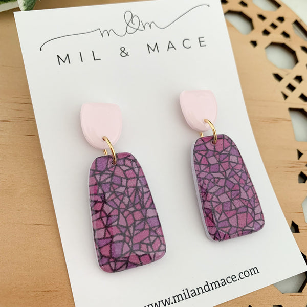 Purple Rain Polymer Clay Dangle Earrings with Resin Finish