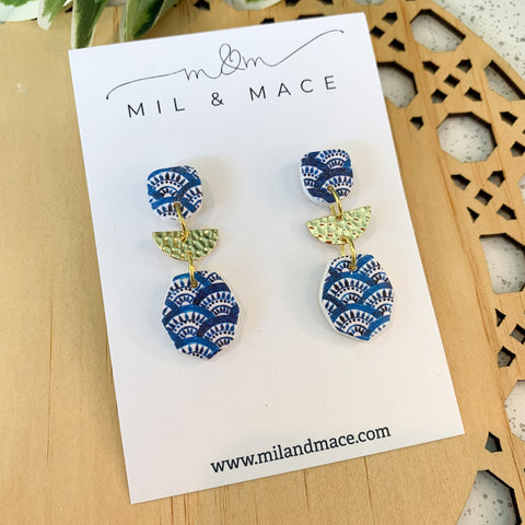 Blue Scallop Polymer Clay Dangle Earrings