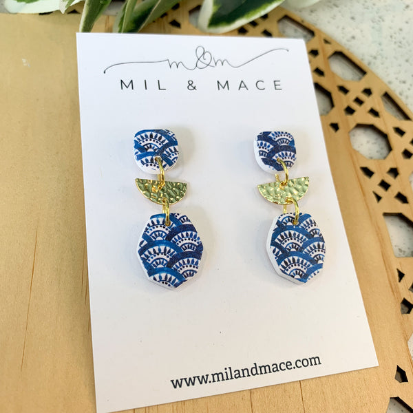 Blue Scallop Polymer Clay Dangle Earrings