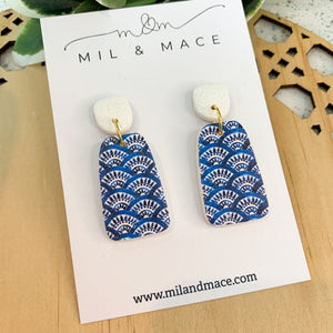 Blue Scallop Polymer Clay Dangle Earrings