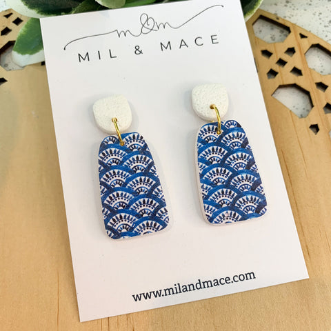 Blue Scallop Polymer Clay Dangle Earrings