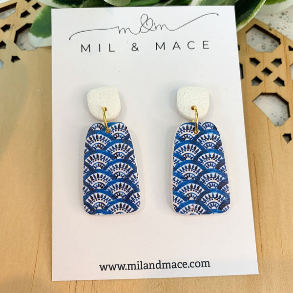 Blue Scallop Polymer Clay Dangle Earrings