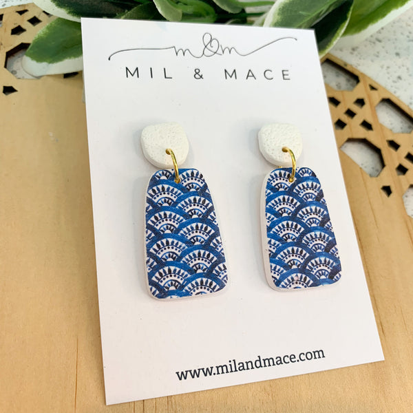Blue Scallop Polymer Clay Dangle Earrings