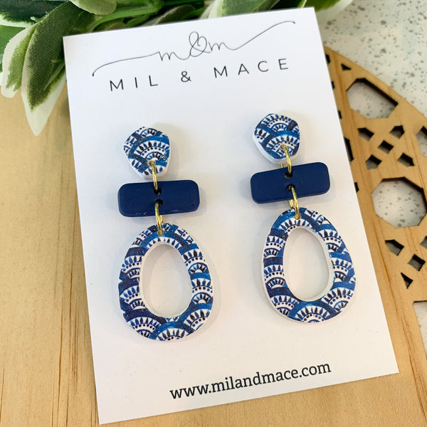 Blue Scallop Polymer Clay Dangle Earrings