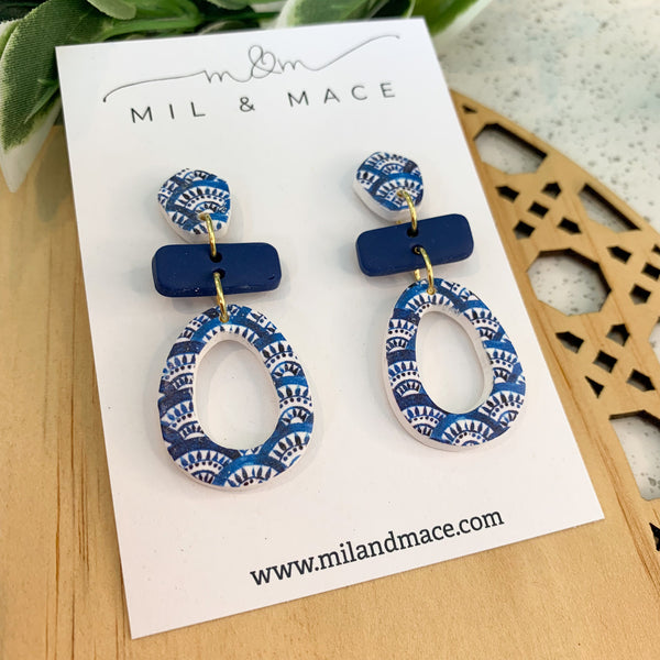 Blue Scallop Polymer Clay Dangle Earrings