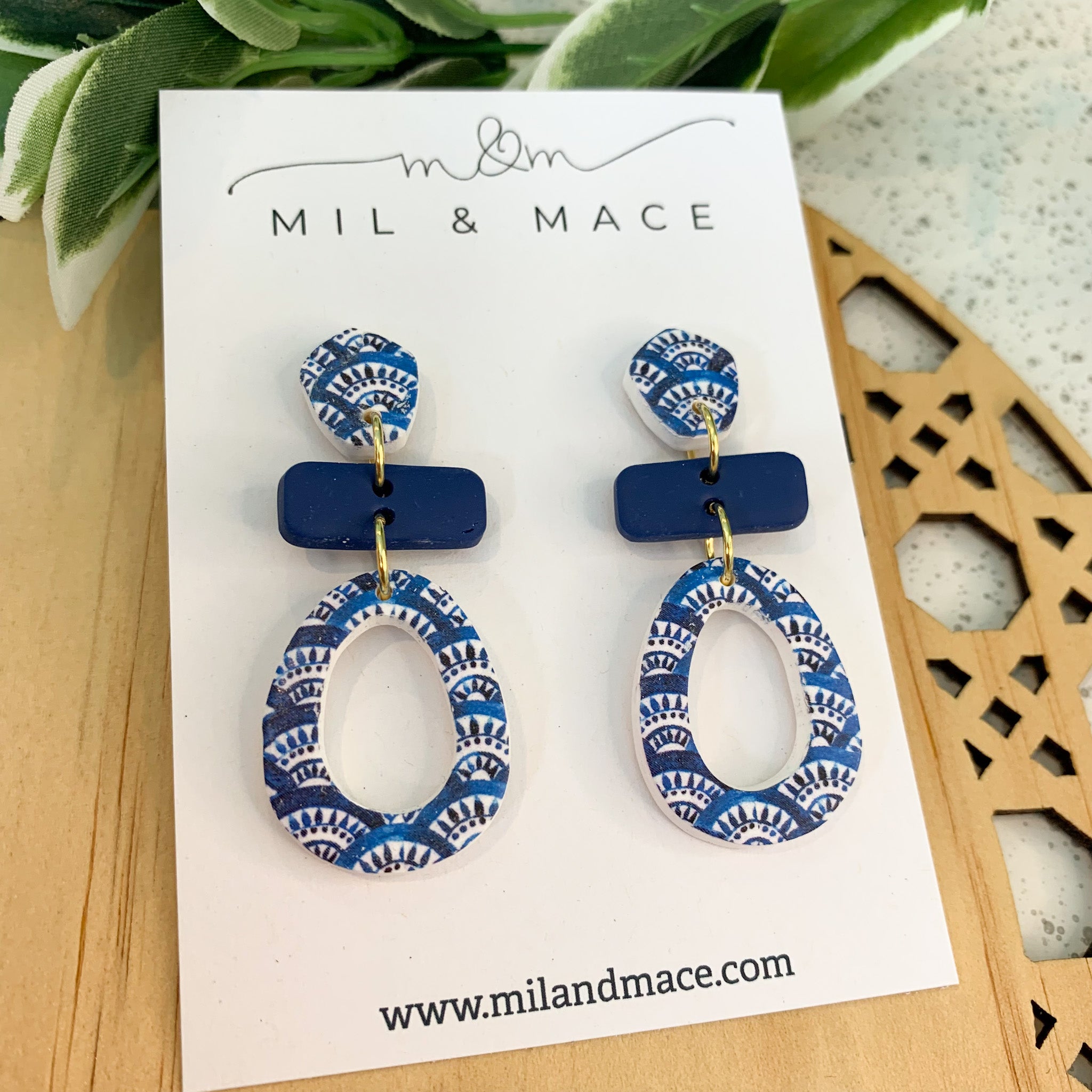 Blue Scallop Polymer Clay Dangle Earrings