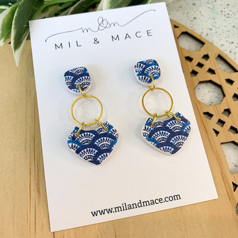 Blue Scallop Polymer Clay Dangle Earrings