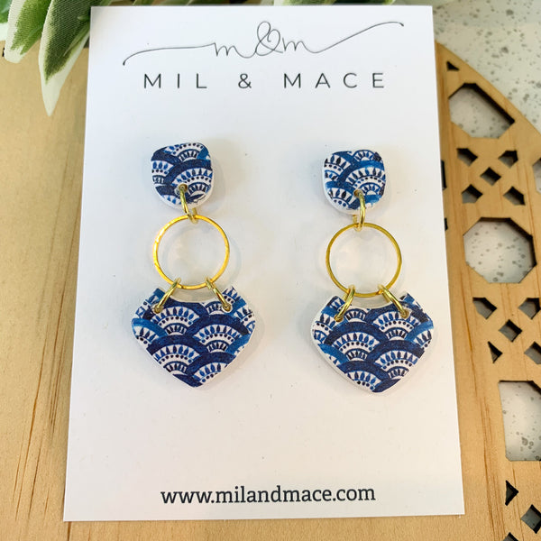 Blue Scallop Polymer Clay Dangle Earrings