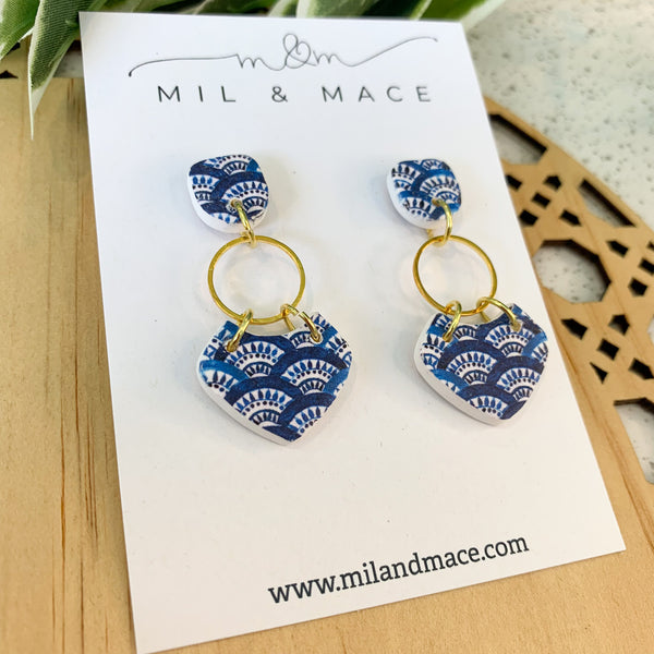 Blue Scallop Polymer Clay Dangle Earrings