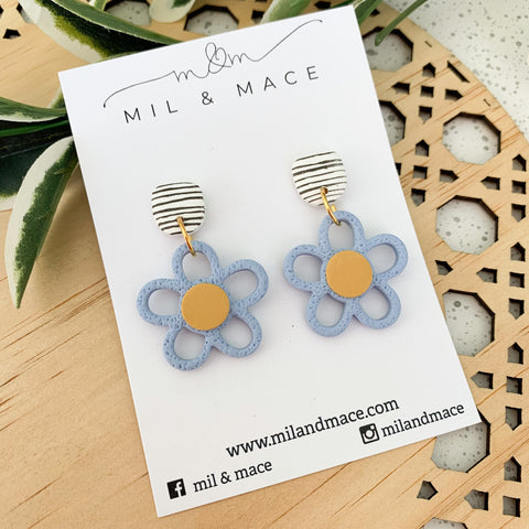 Flower Outline 30mm Polymer Clay Dangle Earrings