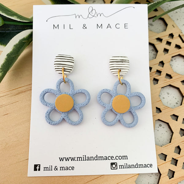 Flower Outline 30mm Polymer Clay Dangle Earrings