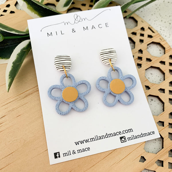 Flower Outline 30mm Polymer Clay Dangle Earrings