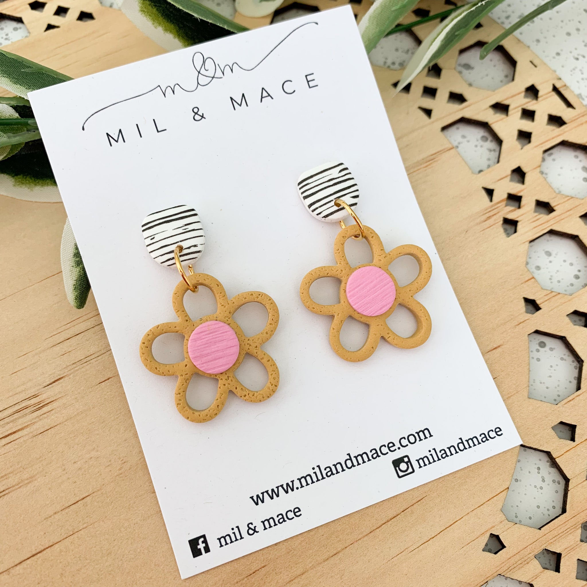 Flower Outline 30mm Polymer Clay Dangle Earrings