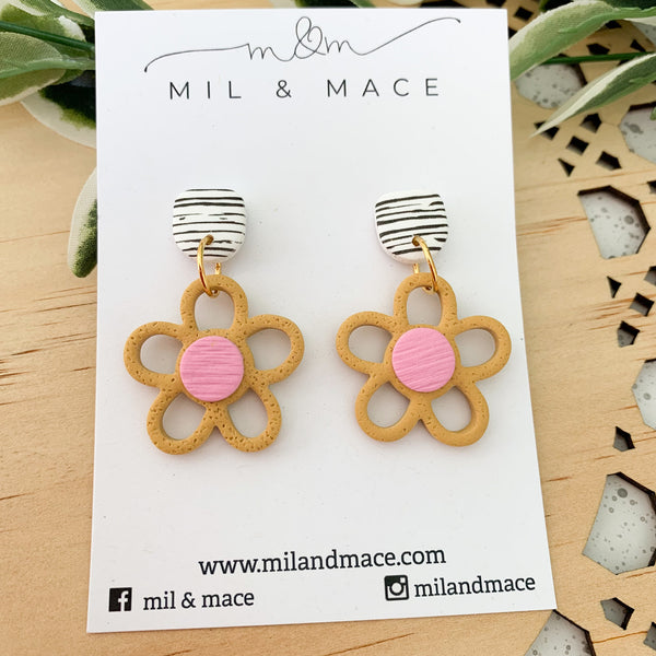 Flower Outline 30mm Polymer Clay Dangle Earrings