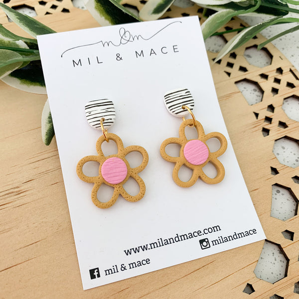 Flower Outline 30mm Polymer Clay Dangle Earrings