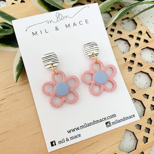 Flower Outline 30mm Polymer Clay Dangle Earrings