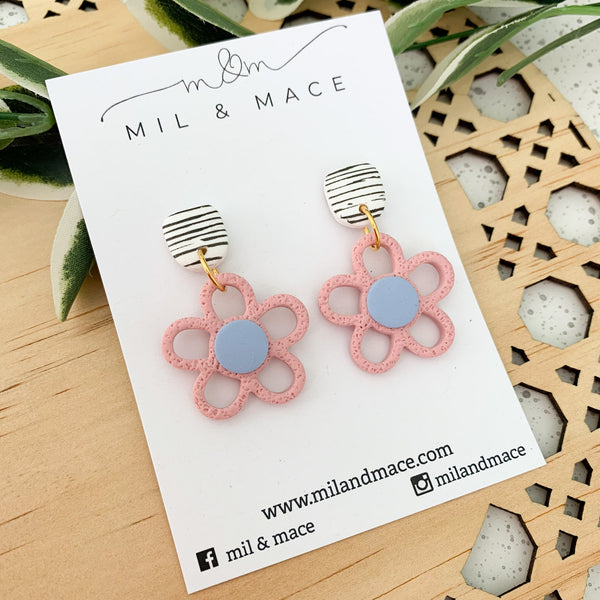 Flower Outline 30mm Polymer Clay Dangle Earrings