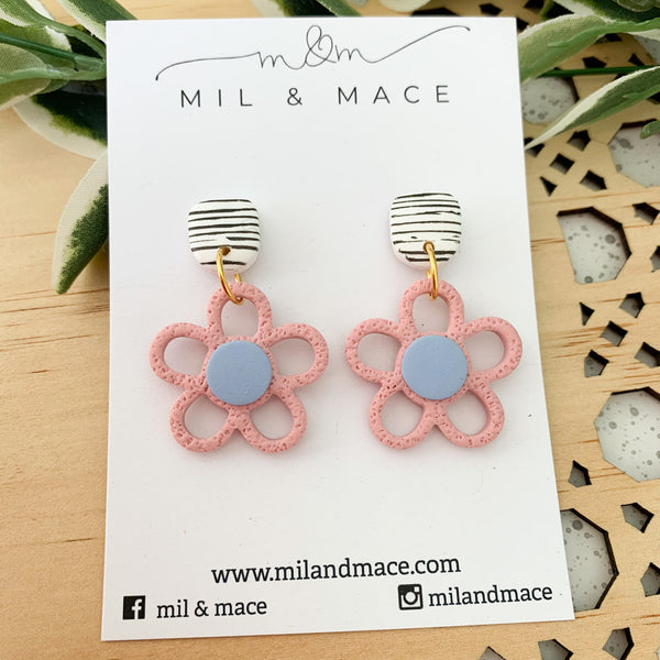 Flower Outline 30mm Polymer Clay Dangle Earrings