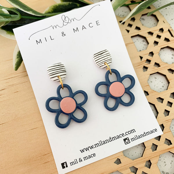 Flower Outline 30mm Polymer Clay Dangle Earrings