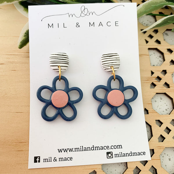 Flower Outline 30mm Polymer Clay Dangle Earrings