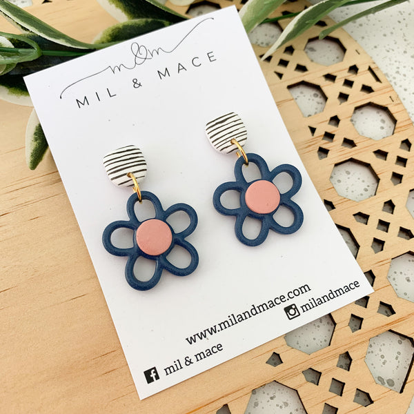 Flower Outline 30mm Polymer Clay Dangle Earrings