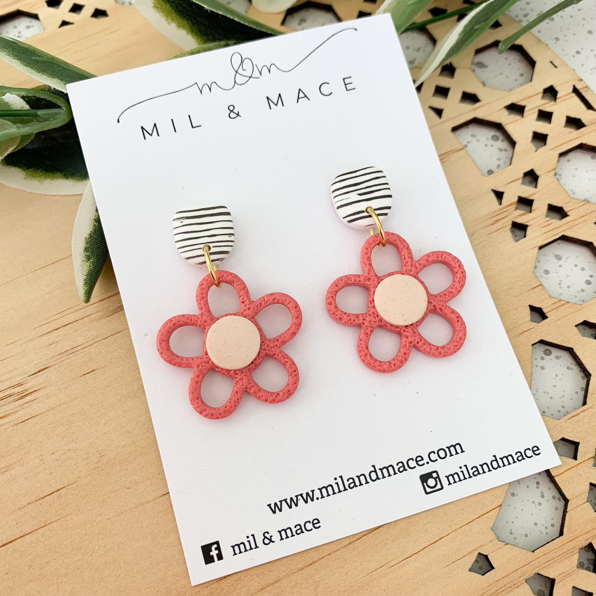 Flower Outline 30mm Polymer Clay Dangle Earrings